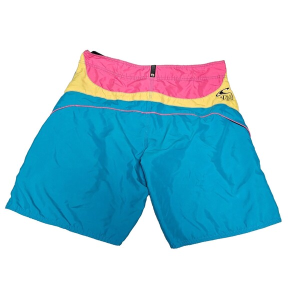 O'Neill Mens Board Shorts Swim Trunks Size 36 Turquoise Yellow Pink Drawstring - Picture 2 of 7